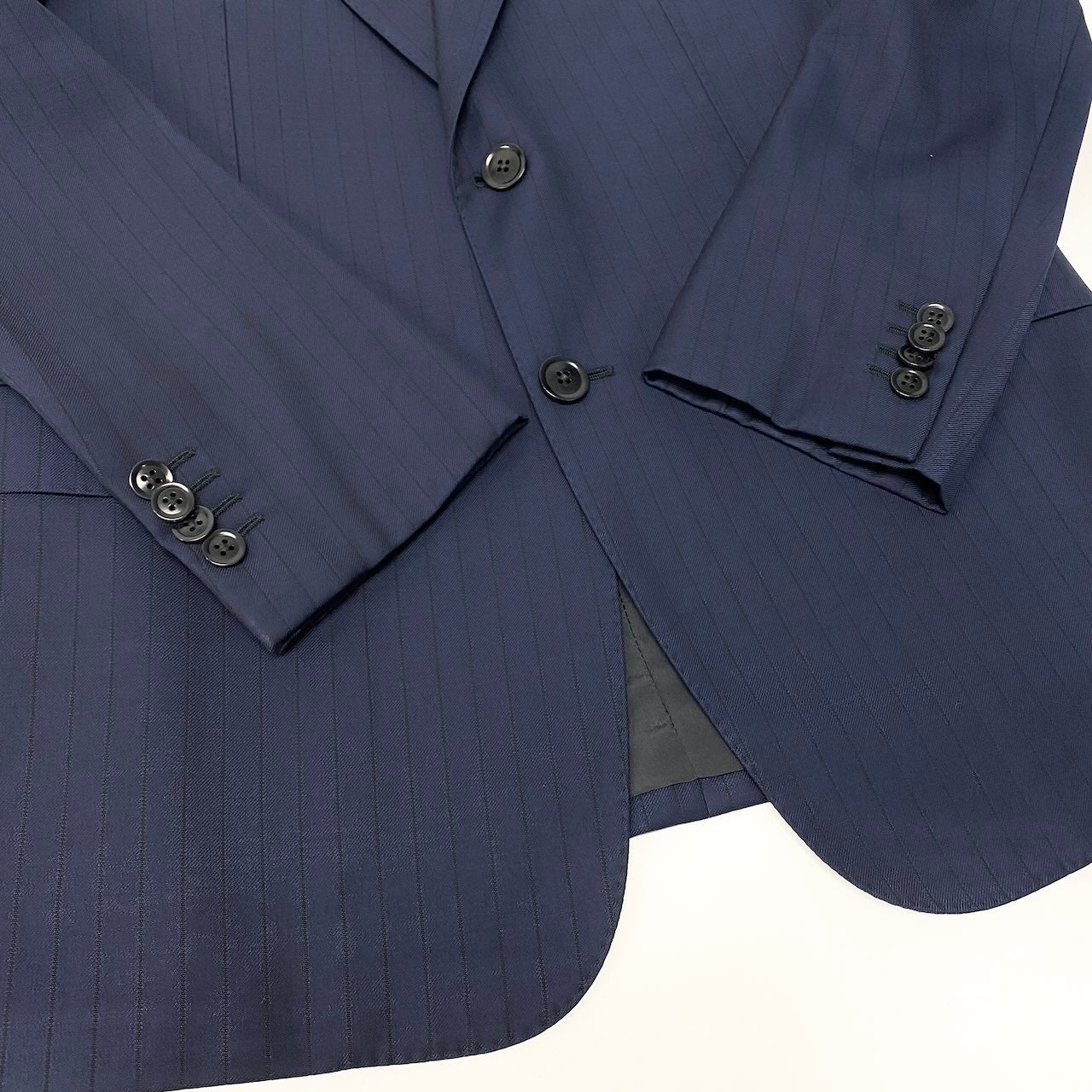 4c29 ARMANI COLLEZIONI アルマーニコレツィオーネ T LINE セットアップスーツ シングルスーツ 2B ストライプ柄 メンズ 紳士服 ビジネス フォーマル イタリア製 48 ネイビー ウール100％u02t