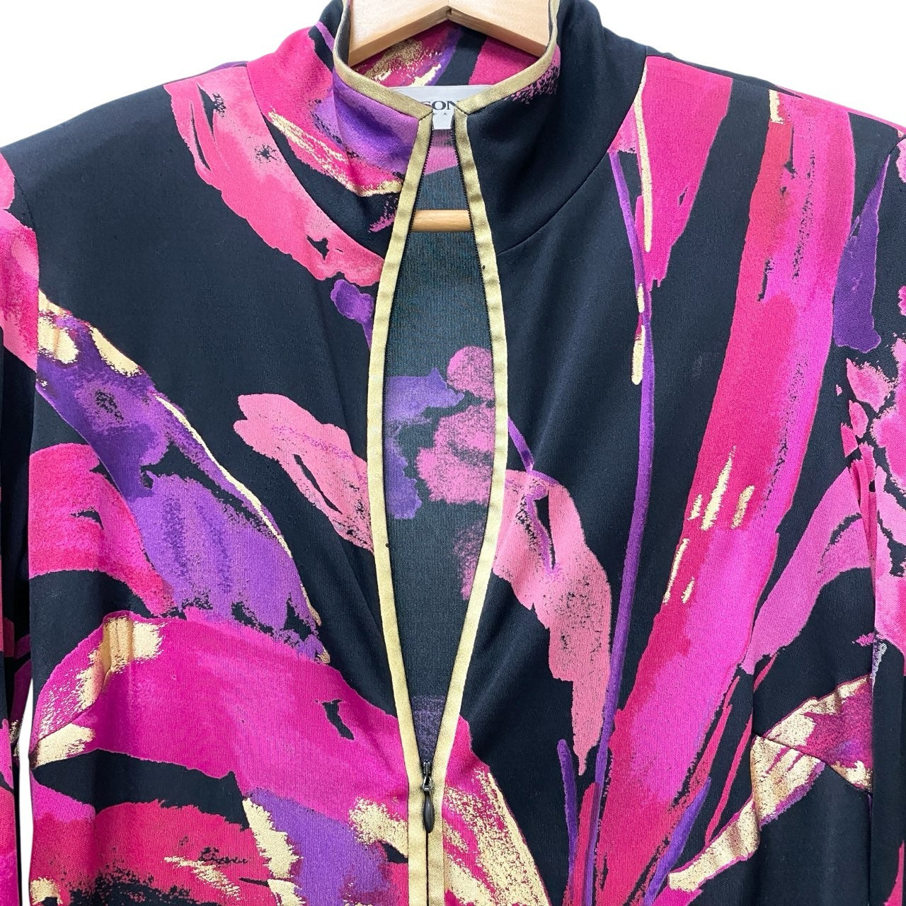 61c6 【美品】 LEONARD レオナール チュニックワンピース ハーフジップ ロングスリーブ レディース 女性服 サイズ40 マルチカラー シルク100％u02t