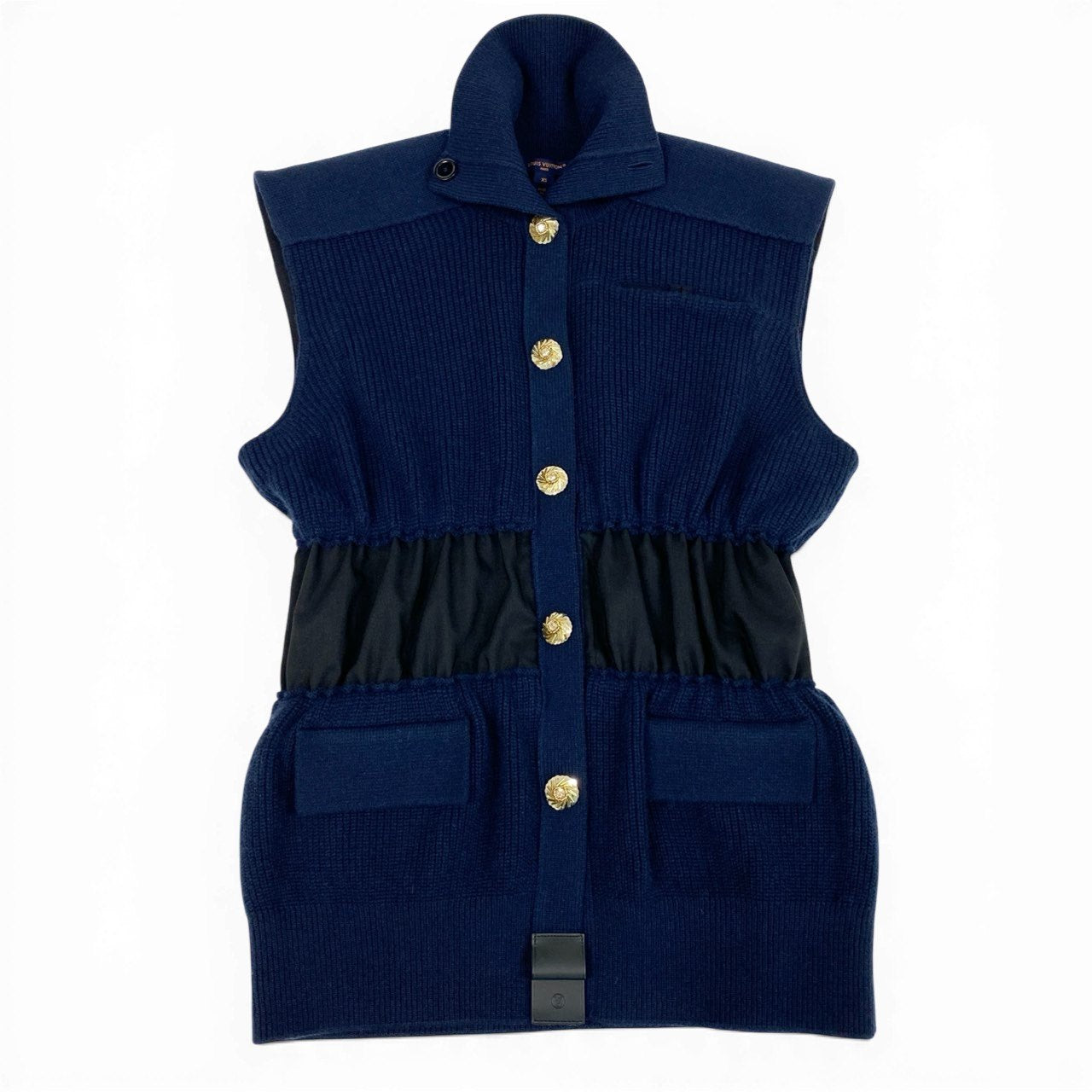 Eb19 【美品】 LOUIS VUITTON ルイヴィトン 25SS ジュエルボタン スリーブレス カーディガン ウールカシミヤ混紡 レディース Jewel Button Sleeveless Cardigan XS ナイトブルーt18r