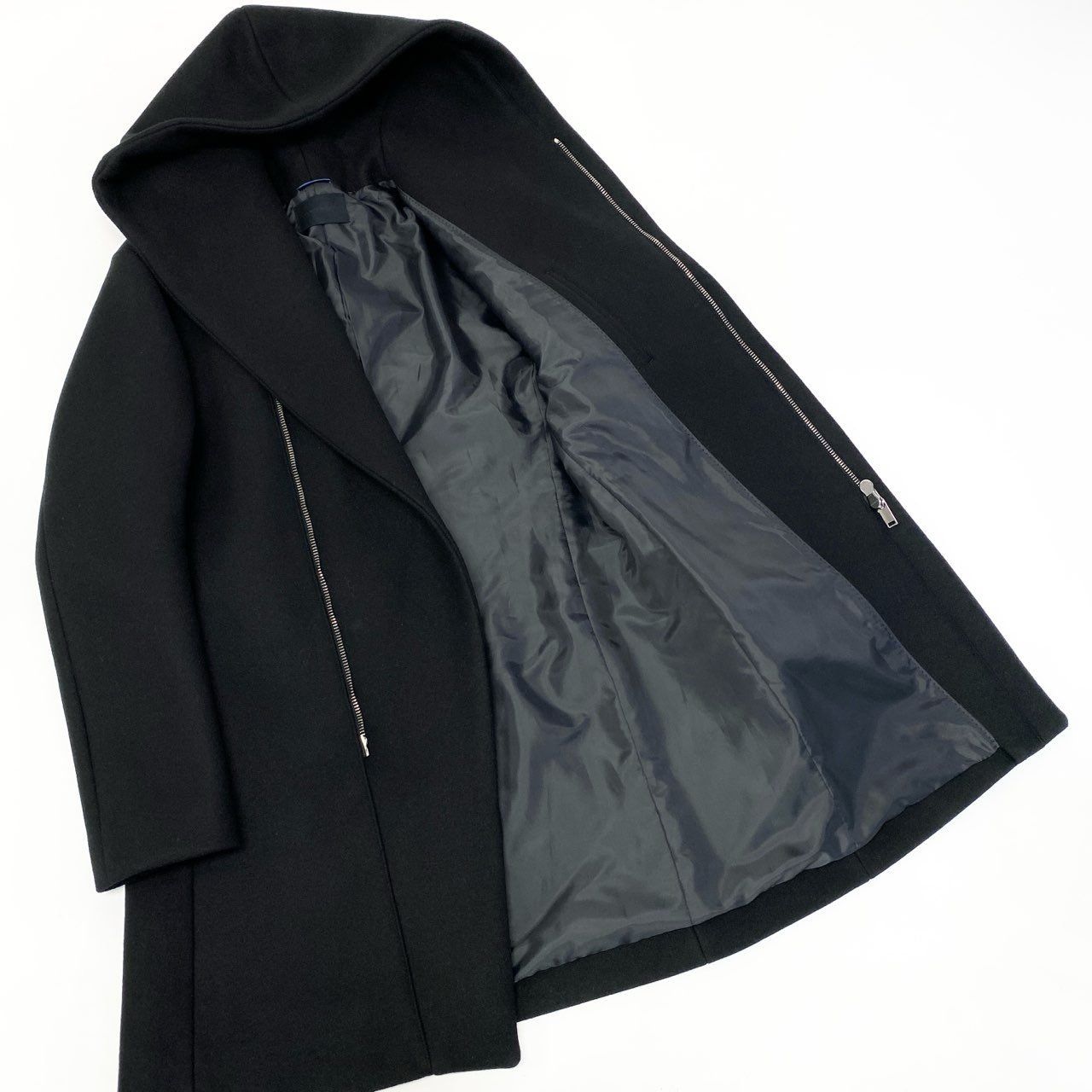 5c3 【美品】JUNHASHIMOTO ジュンハシモト ラップコート カシミヤ混コート フーディーコート アウター 1012120003 5 ブラック メンズ 男性用o07t