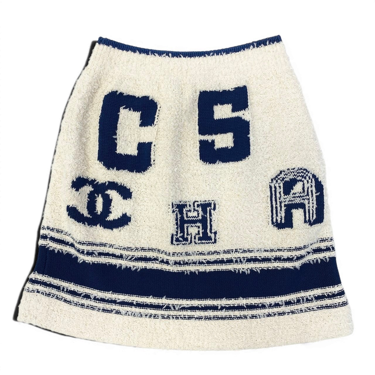 e8 【美品】CHANEL 2019 クルーズライン ミニスカート ココマーク P61005K46380 MG005 36サイズ ホワイト ブルー レディース 女性用ta1