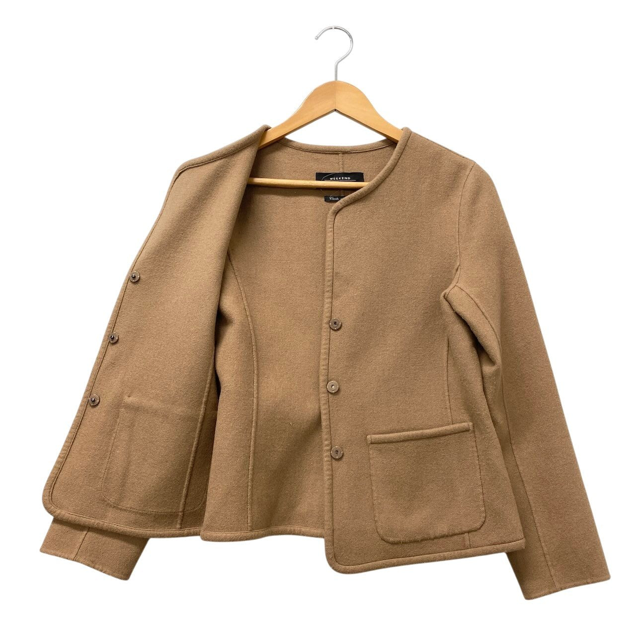 17f18 WEEKENDO Max Ｍara ウィークエンド マックスマーラ クチートアマーノ ノーカラー ウールジャケット イタリア製 サイズ36 ベージュ レディース 女性用u02t