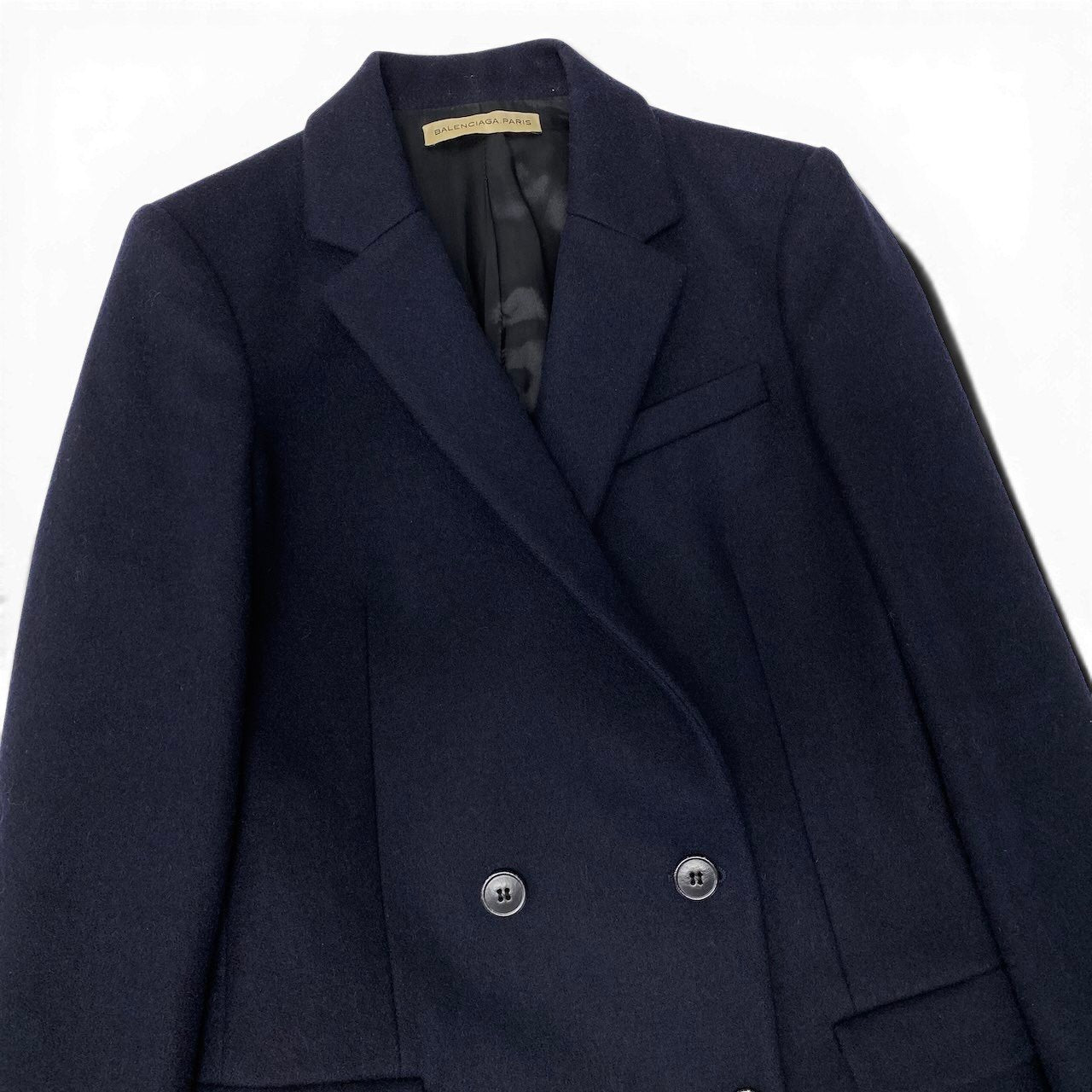 48e28 BALENCIAGA.PARIS バレンシアガ チェスターコート ダブルブレスト 328262 サイズ34 ネイビー レディース 女性服o07t