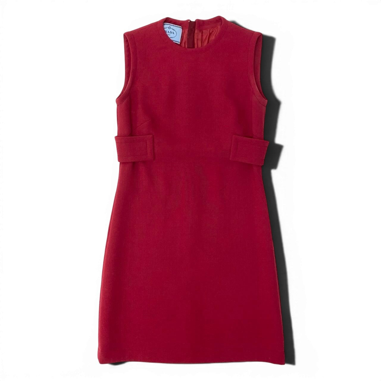 89g20 PRADA プラダ ノースリーブワンピース ドレス 膝丈 イタリア製 36サイズ レッド ウール100％ レディース 女性用u02t