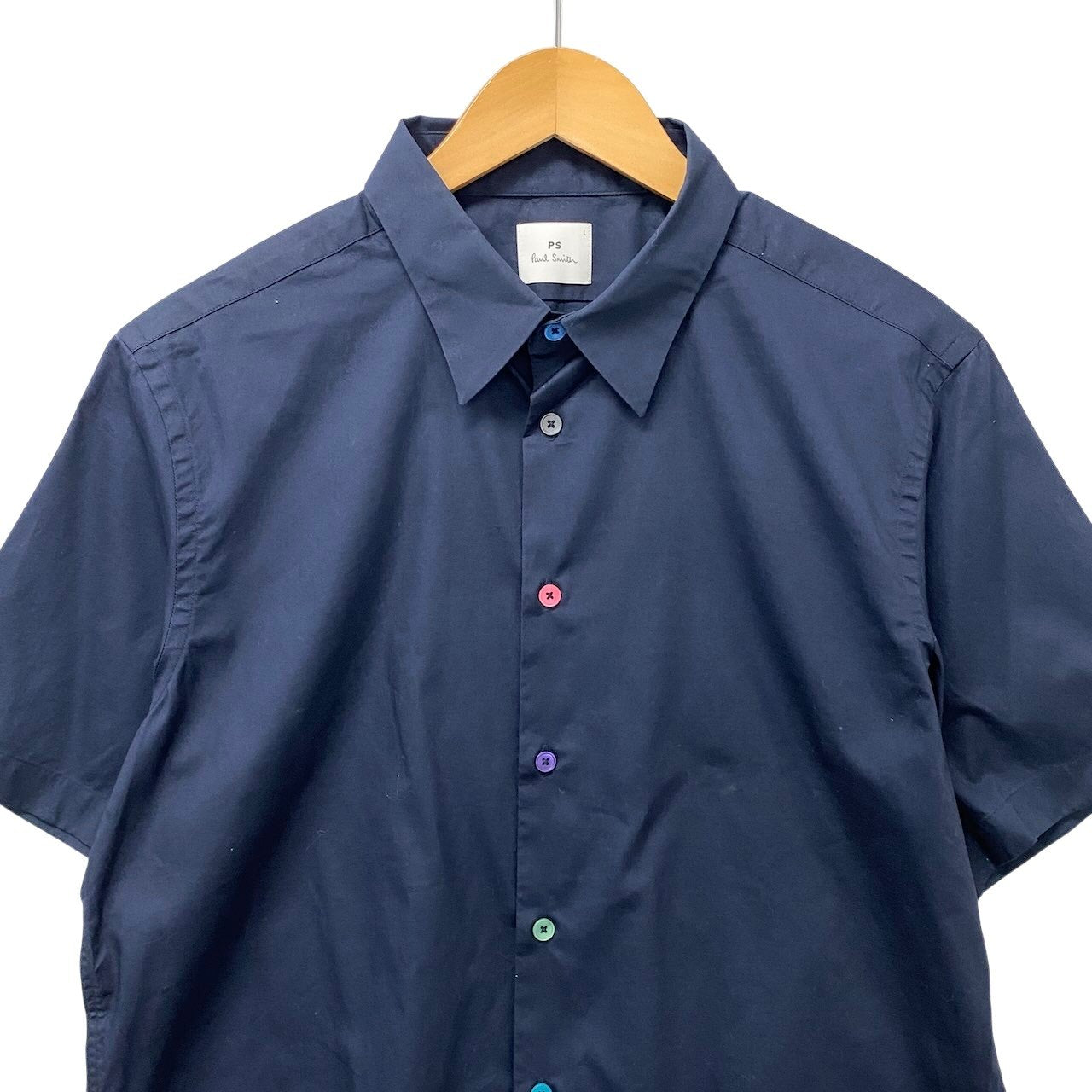 80e14【美品】Paul Smith ポールスミス 半袖シャツ コットンシャツ トップス Lサイズ ネイビー コットン100％ メンズ 男性用u02t