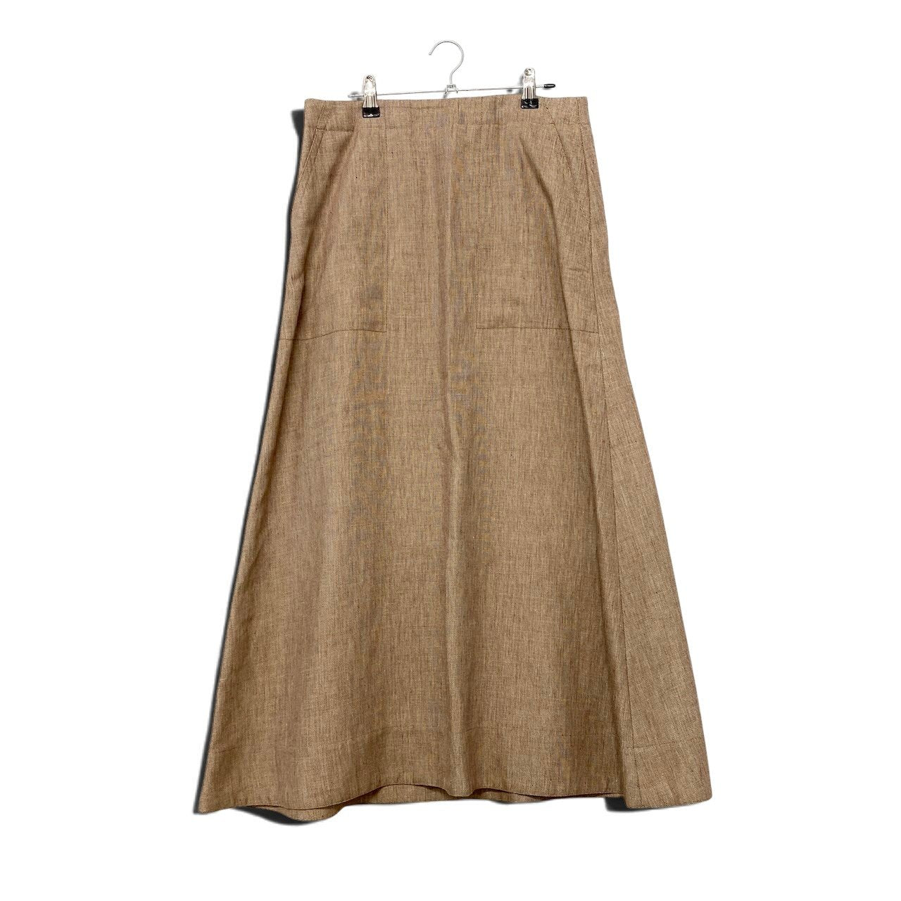 2h16 【美品】 Drawer ドゥロワー 21SS シャークスキンフレアスカート ロングスカート リネン混 6524-299-1545 サイズ40 ベージュ レディースu02t