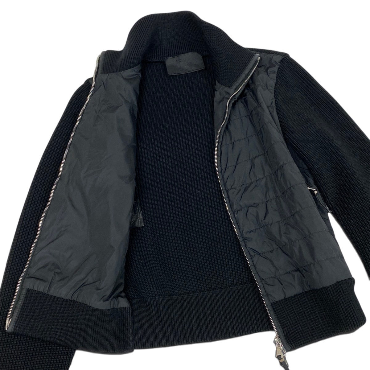 Ej19 PRADA プラダ 二ット切替 ジップアップジャケット サイズ38 ブラック レディースu02t