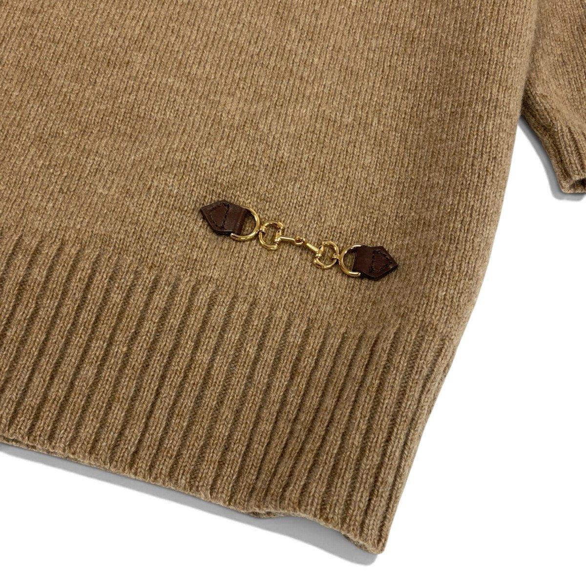 Ei7 【美品】 GUCCI グッチ カシミヤニットセーター ホースビット 五分袖 サイズL ベージュ カシミア100％ レディースk02i