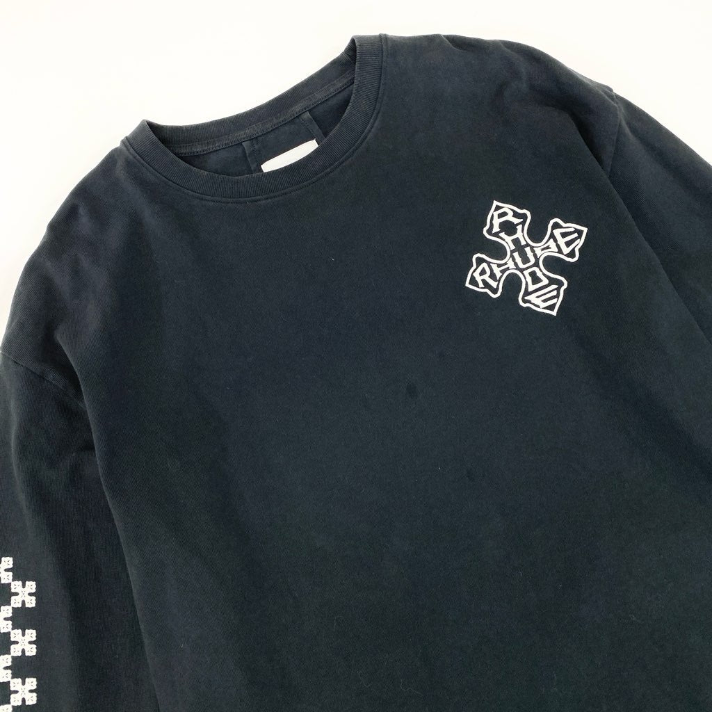6l25 RHUDE ルード クロスロゴ スウェット ロングスリーブ トップス XLサイズ ブラック コットン100％ メンズo07t