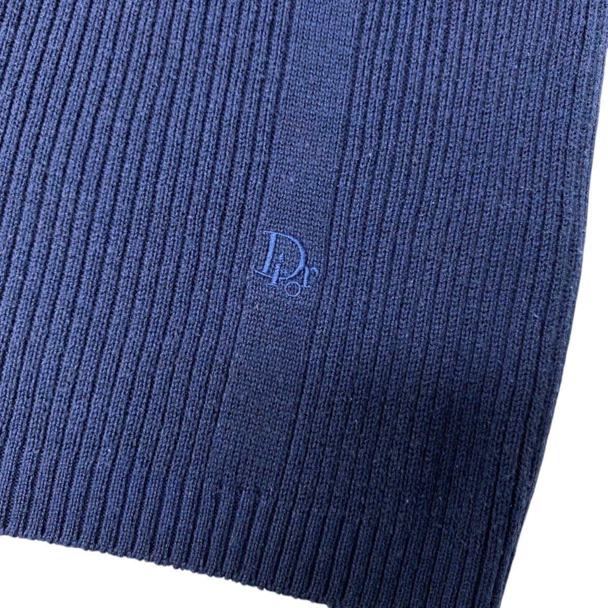 91h3 Christian Dior クリスチャンディオール ロゴ刺繍 リブニット ショートスリーブ ニットセーター ネイビー レディース 女性用o07t