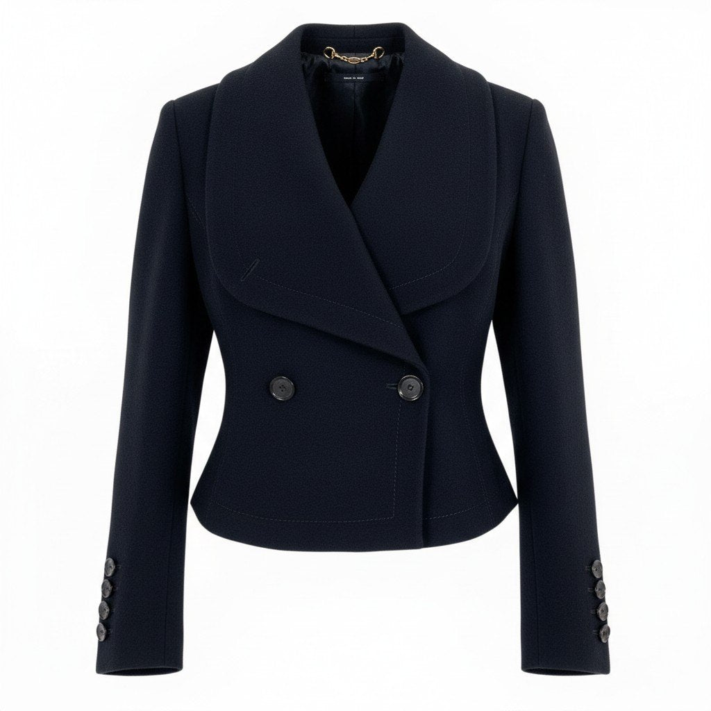 Ec31 《美品》 GUCCI グッチ ビッグカラー ダブルブレスト ジャケット Big Collar Double Jacket サイズ36 ブラック イタリア製t18r