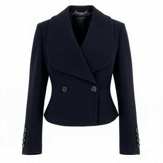 Ec31 《美品》 GUCCI グッチ ビッグカラー ダブルブレスト ジャケット Big Collar Double Jacket サイズ36 ブラック イタリア製t18r