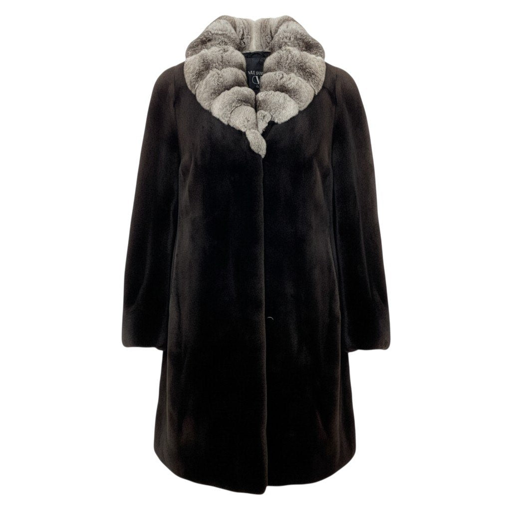 85b9 【新品保管品】Valentino ヴァレンティノ チンチラ シェアードミンク ファーコート 毛皮コート Fサイズ ダークブラウン系 レディース 女性用k02i