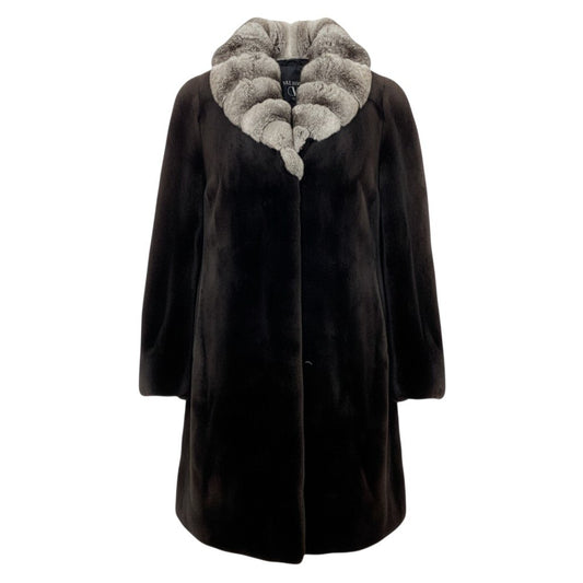 Ab9 【新品保管品】Valentino ヴァレンティノ チンチラ シェアードミンク ファーコート 毛皮コート Fサイズ ダークブラウン系 レディース 女性用k02i
