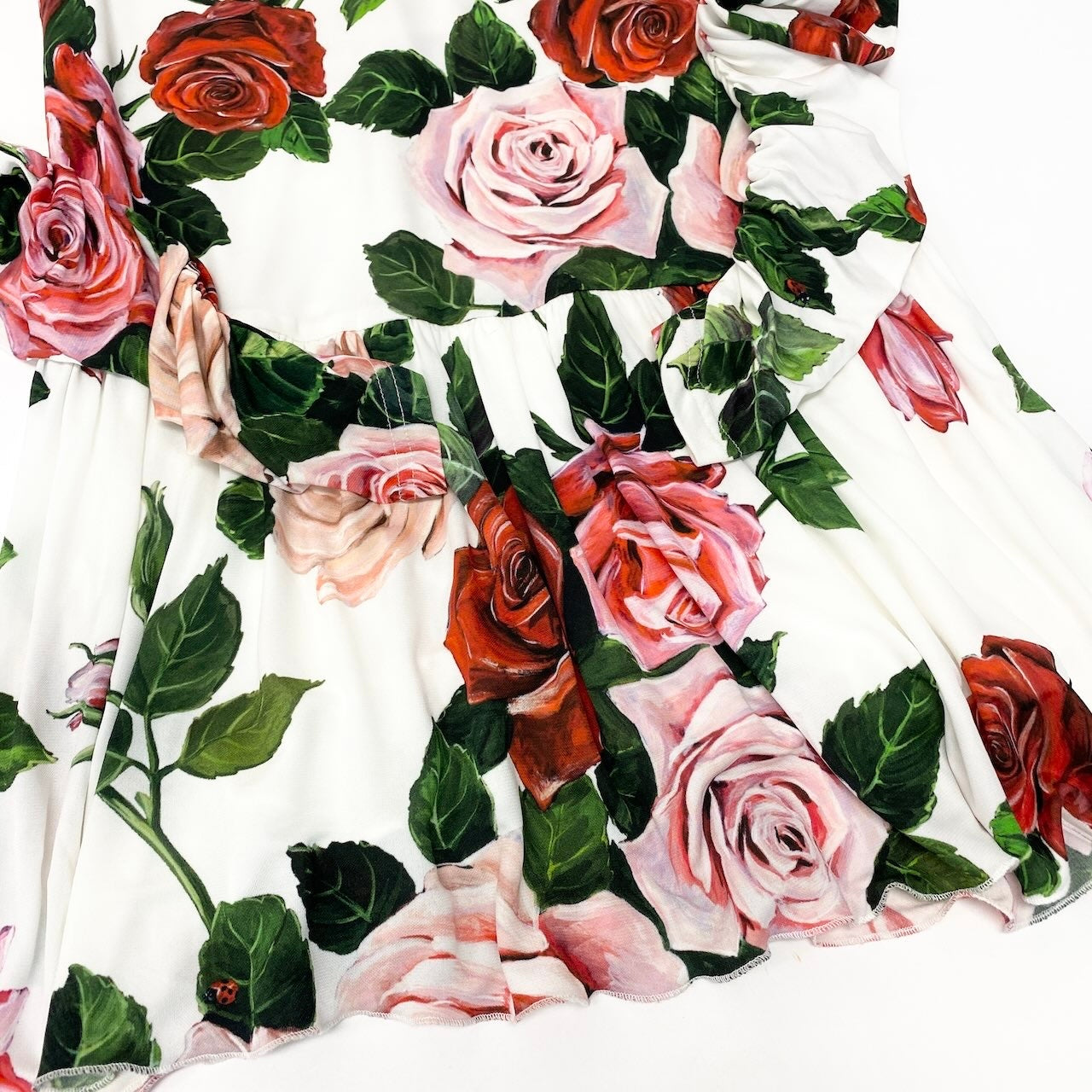 80e1 DOLCE&GABBANA ドルチェアンドガッバーナ フラワープリント ワンピース フレアワンピース バラ柄 薔薇 9/10 ホワイト キッズ 女の子u02t