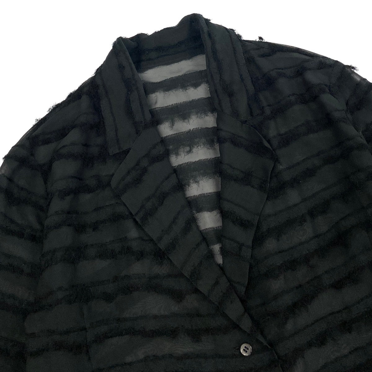 Ah28 ISSEY MIYAKE Haat イッセイミヤケ ハート ロングスリーブ シアーシャツ ボーダー サイズ2 ブラック レディースo07t
