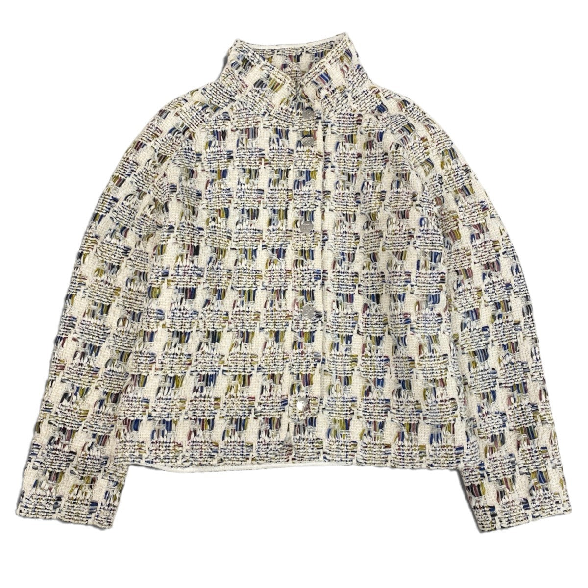 h31 【美品】CHANEL ファンシーツイード リバーシブル オーバージャケット P58258 38サイズ マルチカラー レディース 女性用k02i