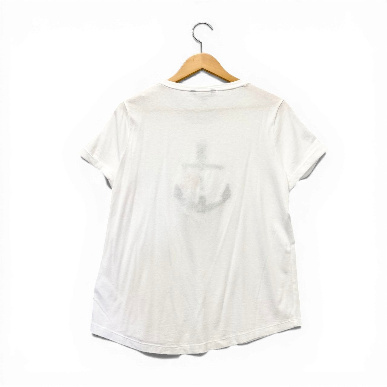 67c31 LAUREN RALPH LAUREN ローレンラルフローレン 半袖Tシャツ Slim Fit スリムフィット 刺繍デザイン トップス Mサイズ ホワイト レディース 女性用u02t