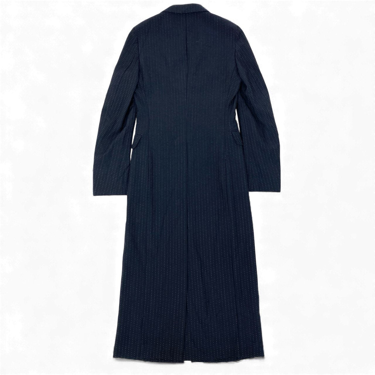 20L2【美品】COMME des GARCONS HOME PLUS コムデギャルソンオムプリュス ピンストライプ ロングジャケット 13SS ジャケットコート アウター PK-J026-051-2-1 XSサイズ ネイビー メンズo07t