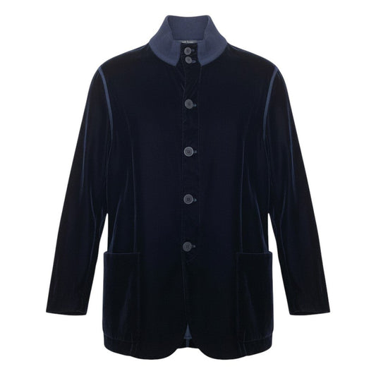 45j8 GIORGIO ARMANI ジョルジオアルマーニ 黒タグ ベロアジャケット ブルゾン サイズ48R ネイビー BECKHAM イタリア製t18r