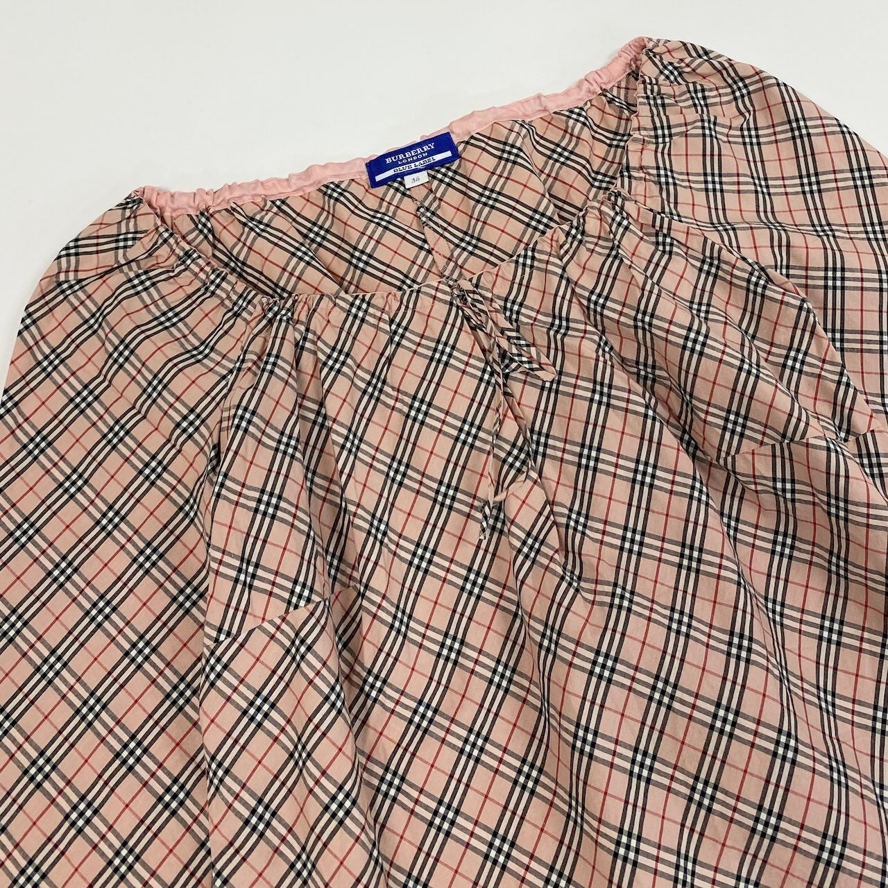 Ic27 BURBERRY LONDON バーバリーロンドン ノバチェック ギャザースクエアネックブラウス ブラウスカットソー トップス 38サイズ ベージュ コットン100％ レディース 女性用u02t