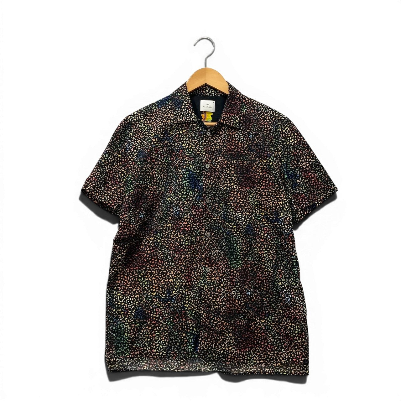 80e14 Paul Smith ポールスミス 半袖シャツ コットンシャツ 総柄 日本製 Mサイズ マルチカラー コットン100％ メンズ 男性用u02t