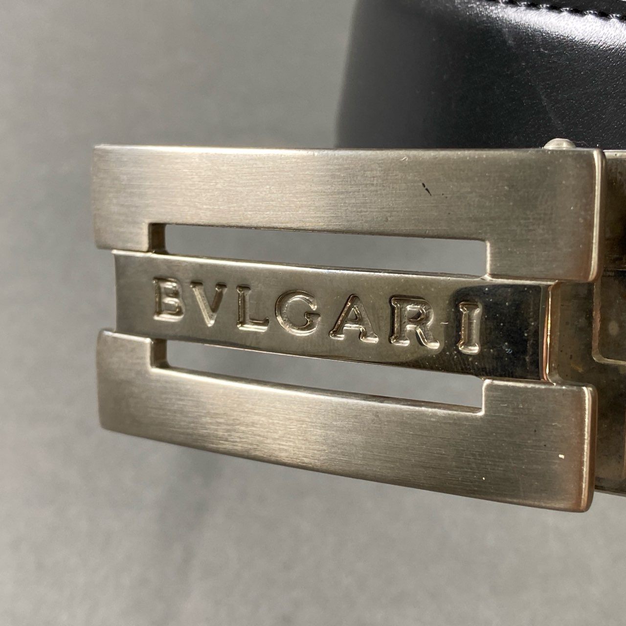 1e14 BVLGARI ブルガリ ロゴバックル レザーベルト 紳士用 ブラック Leather フォーマル ビジネス