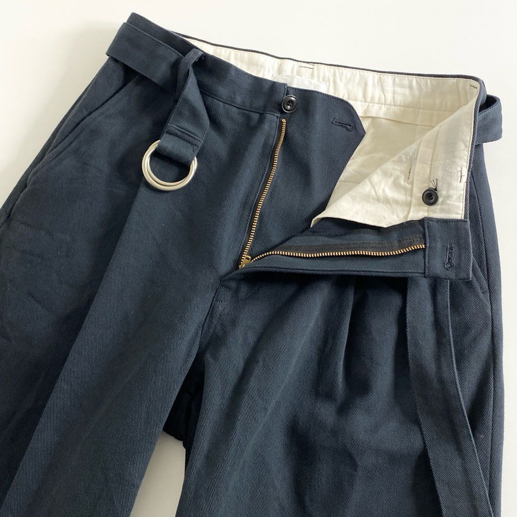 62e5 doublet ダブレット SILK CHINO WIDE TAPERED TROUSERS シルクチノ ワイドテーパードパンツ トラウザー ボトムス 21SS10PT145 Sサイズ ネイビー コットン