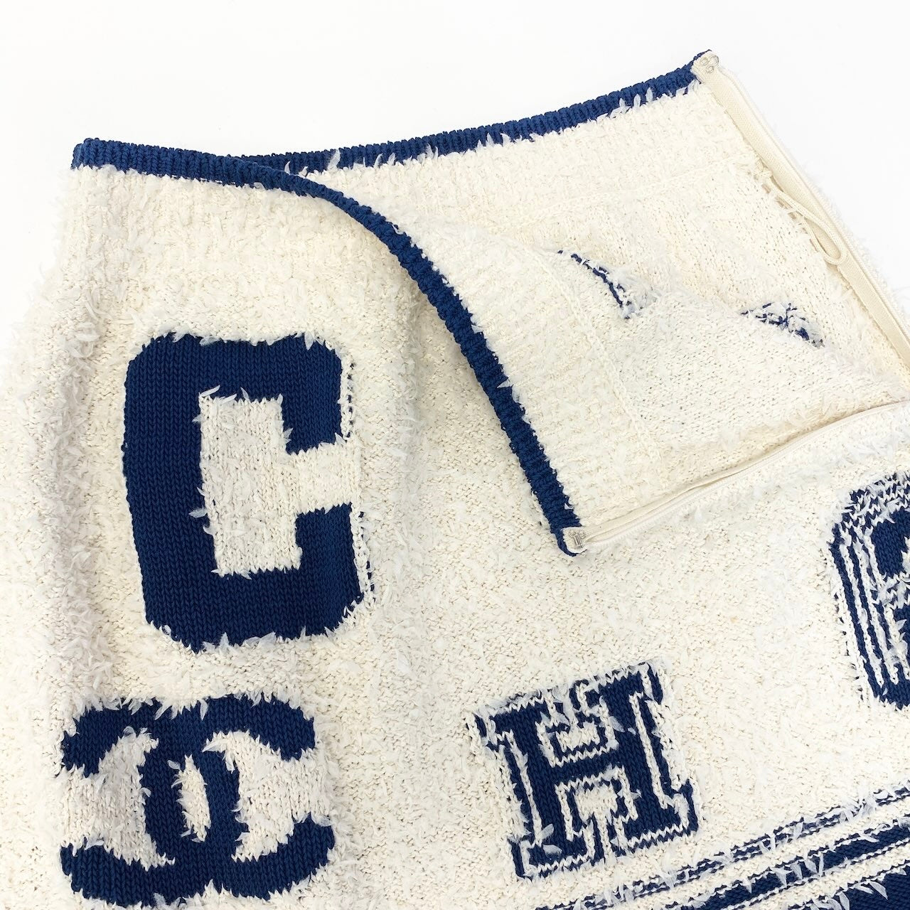 e8 【美品】CHANEL 2019 クルーズライン ミニスカート ココマーク P61005K46380 MG005 36サイズ ホワイト ブルー レディース 女性用ta1