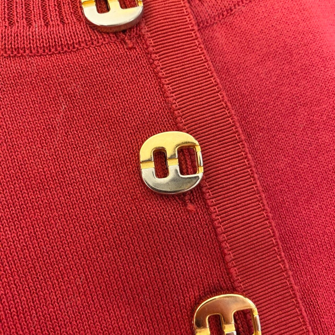59d28 Salvatore Ferragamo サルヴァトーレフェラガモ 半袖 ニットポロシャツ クルーネック ニットセーター トップス サイズS レッド コットン100％ レディース 女性用u02t