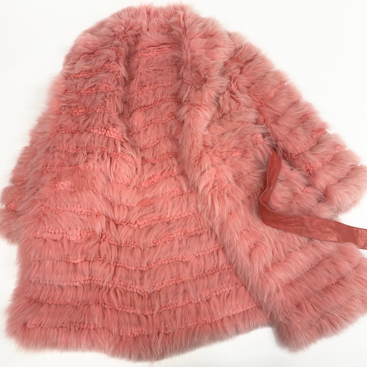 27k14《超希少》 染めフォックスファー 超ロングコート 102cm ピンク 最高級本毛皮 FOX FUR リアルファーt18r