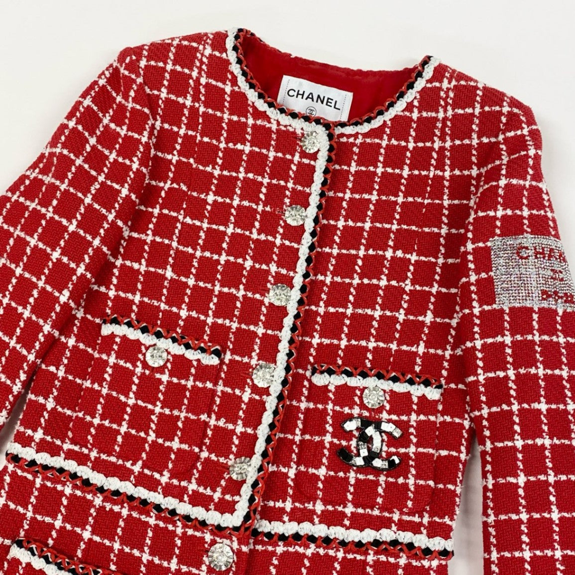 44a15 【極美品】CHANEL シャネル P74022 2022 Cruise クルーズライン ツイードジャンプスーツ オールインワン サイズ34 レッド レディースta1