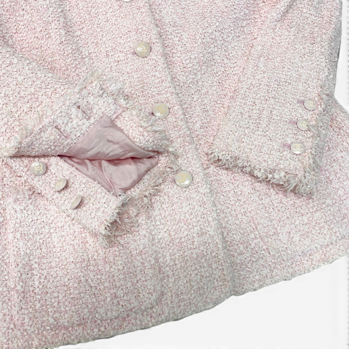 Cf11 CHANEL シャネル 04C ファンシーツイード テーラードジャケット ココマーク P22696 サイズ40 ピンク レディース 女性用ta1