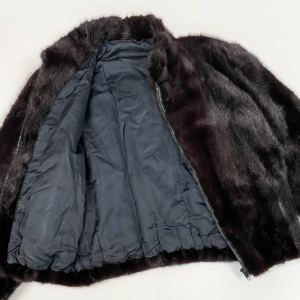 16a21 ジップアップ リアルファーコート サイズ44 ダークブラウン 本毛皮 Zip Up Fur Coatt18r