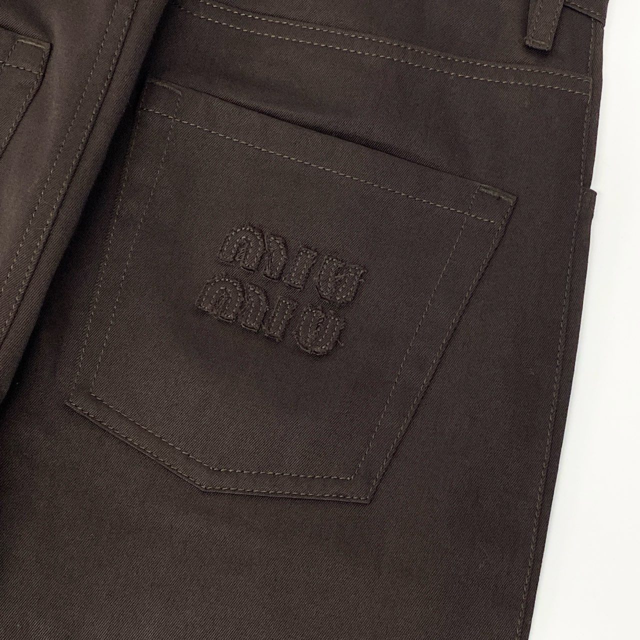 53b22 miu miu ミュウミュウ イタリヤ製 ロゴ刺繍 パンツ ボトムス MP1802 S000 1UPX 36 ブラウン コットン レディースk02i