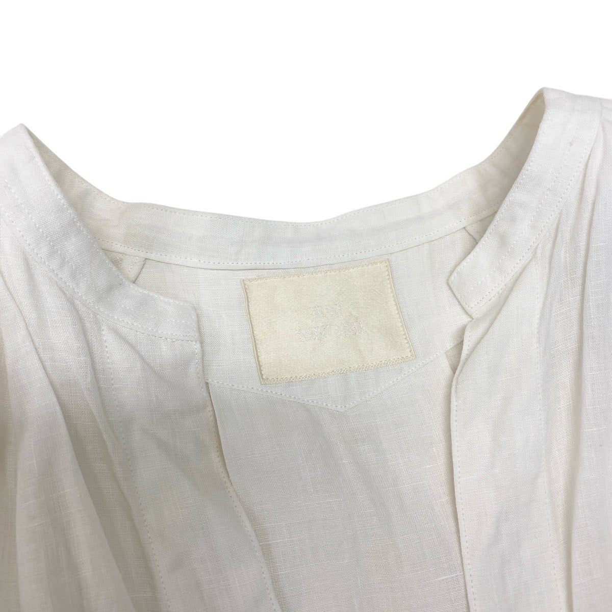 2g14 【美品】 JUN MKAMI ジュンミカミ アイリッシュリネン タックスリーブブラウス チュニックワンピース ホワイト 麻100％ レディースu02t