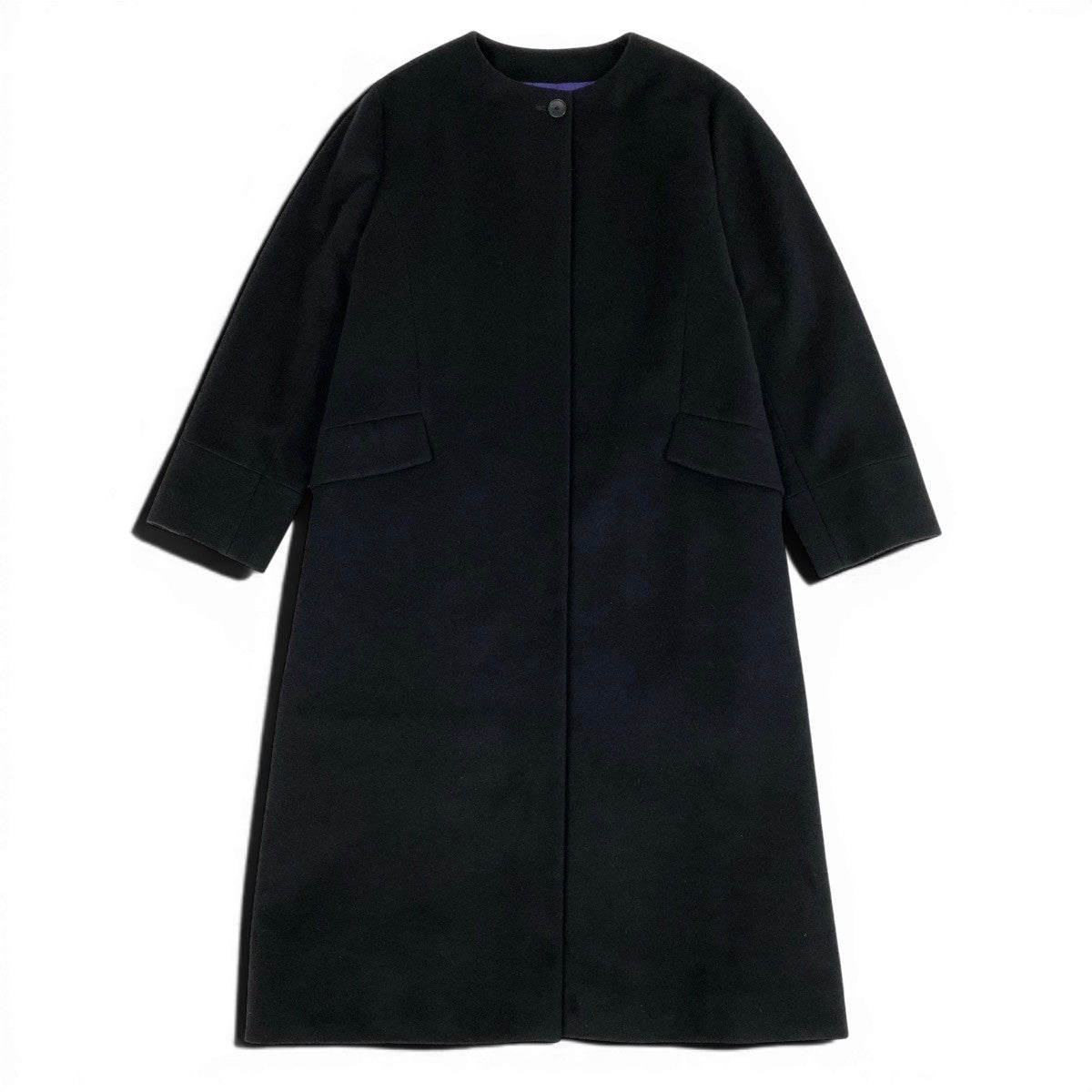 4g2 PS Paul Smith ピーエスポールスミス ノーカラーコート ロングコート 裏地総柄 ウールカシミヤ混 48L ブラック レディース 女性用o07t
