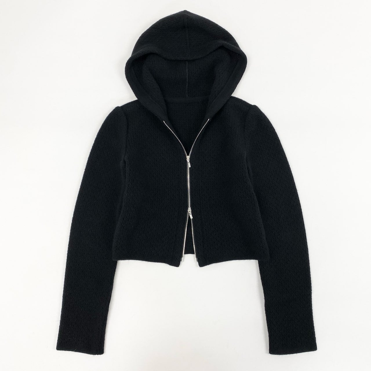 8h4 FOXEY フォクシー ダブルジップ カシミヤニットパーカー SEA BREEZE PARKA サイズ38 ブラック レディース カシミアk02i