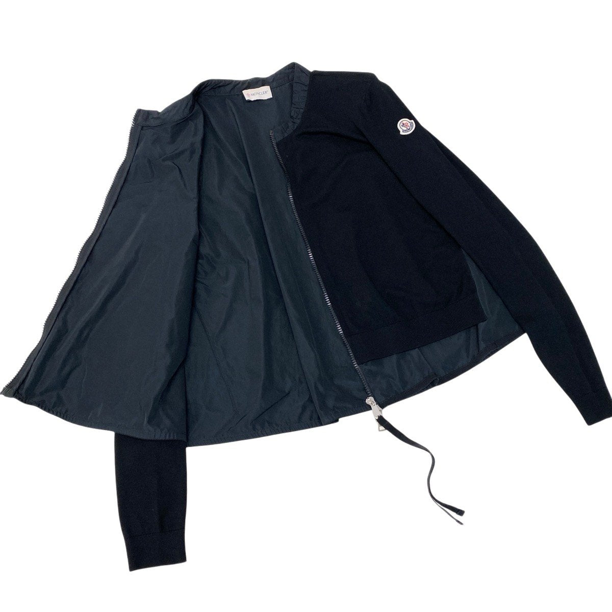 44f18 MONCLER モンクレール MAGLIA TRICOT CARDIGAN ニットカーディガン ペプラム ジップアップ 切替 XS ブラック レディース 女性用t18r