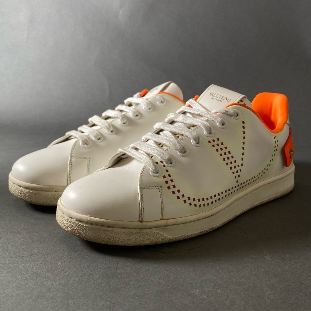 9h4 VALENTINO GARAVANI ヴァレンティノ ガラヴァーニ V Logo Sneakers ロゴスニーカー 40 ホワイト オレンジ レザー Leather シューズ イタリア製