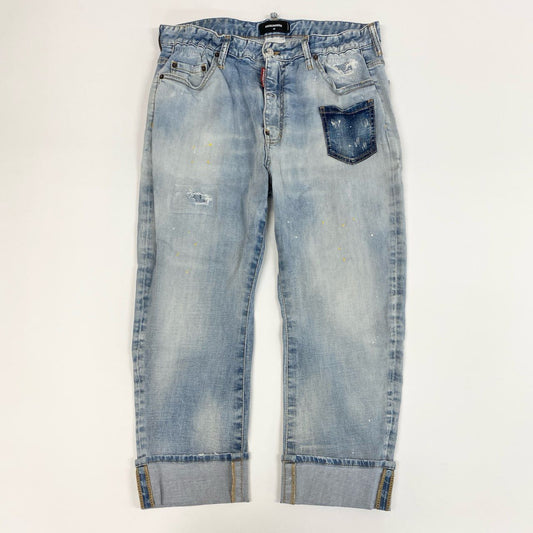 11j6 DSQARED2 ディースクエアード BIG BROTHER JEAN デニムパンツ ジーンズ ペイント加工 イタリア製 ボトムス S74LB0980 48 Mサイズ相当 インディゴブルー コットン メンズo07t