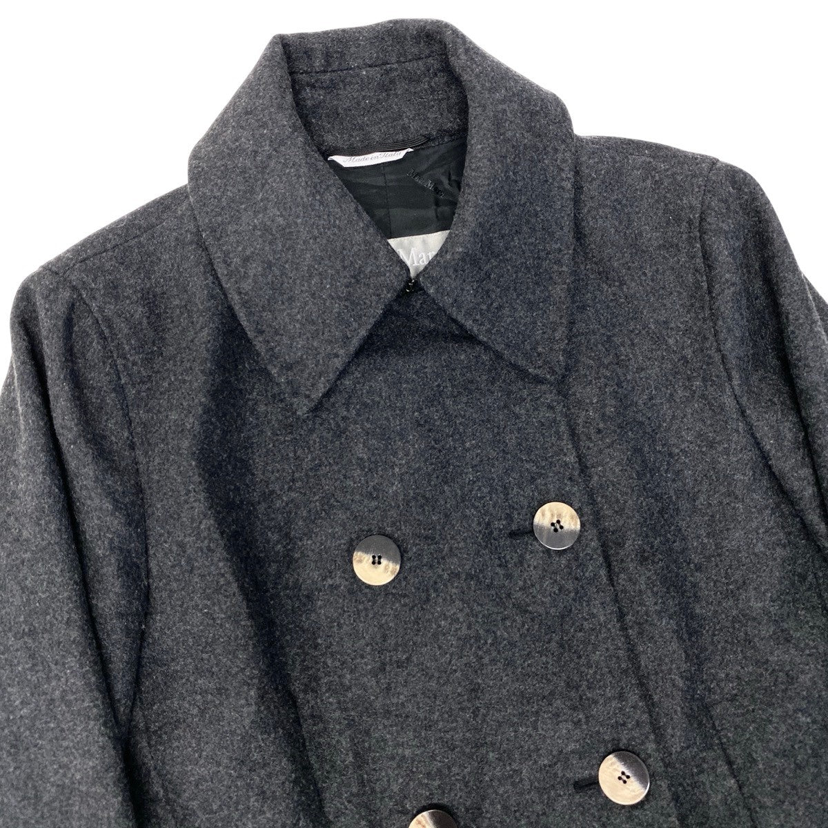 68h18 Max Mara マックスマーラ ダブルブレスト ウールジャケット ハーフコート サイズ44 ダークグレー レディースu02t