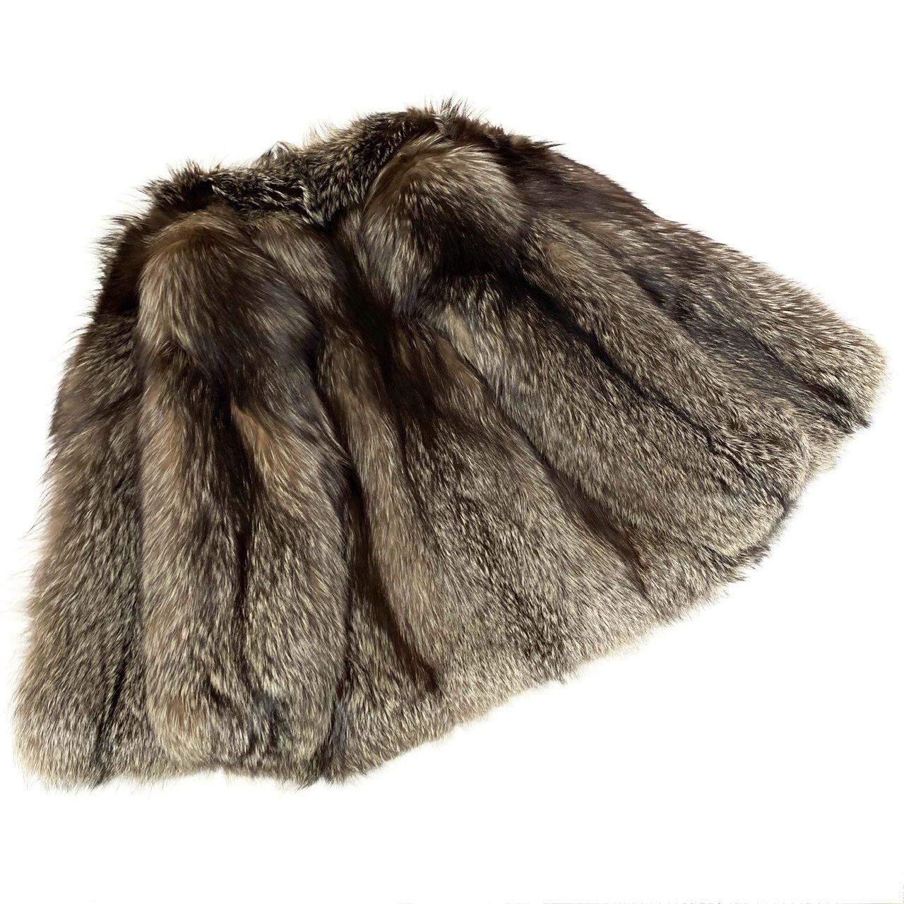 42a23 シルバーフォックス 極厚 ファーコート サイズ13 茶系 本毛皮 Silver Fox Fur Coatt18r