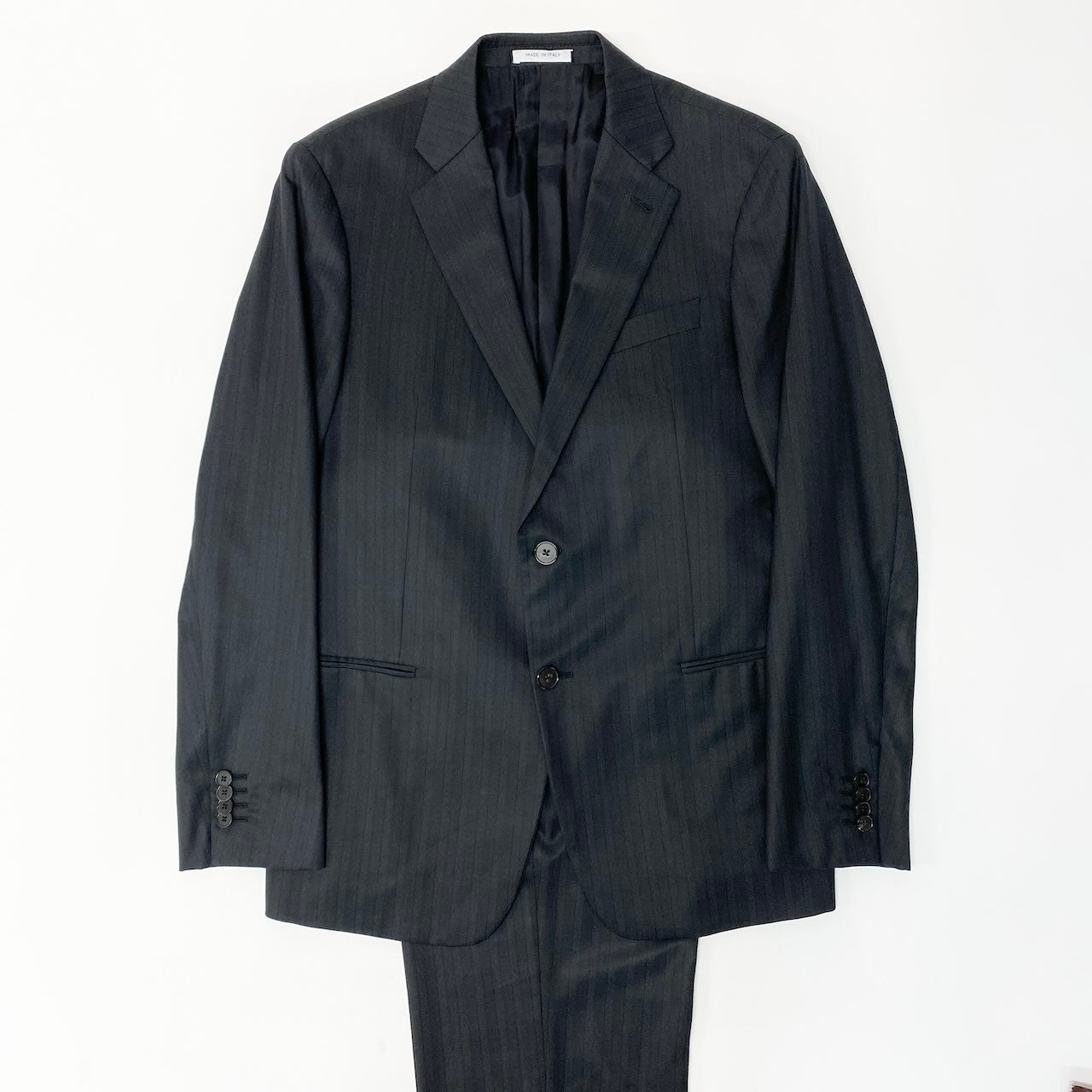 2c29 ARMANI COLLEZIONI アルマーニコレツィオーネ T LINE セットアップスーツ シングルスーツ 2B ストライプ柄 メンズ 紳士服 ビジネス フォーマル イタリア製 50 ブラック ウール100％u02t