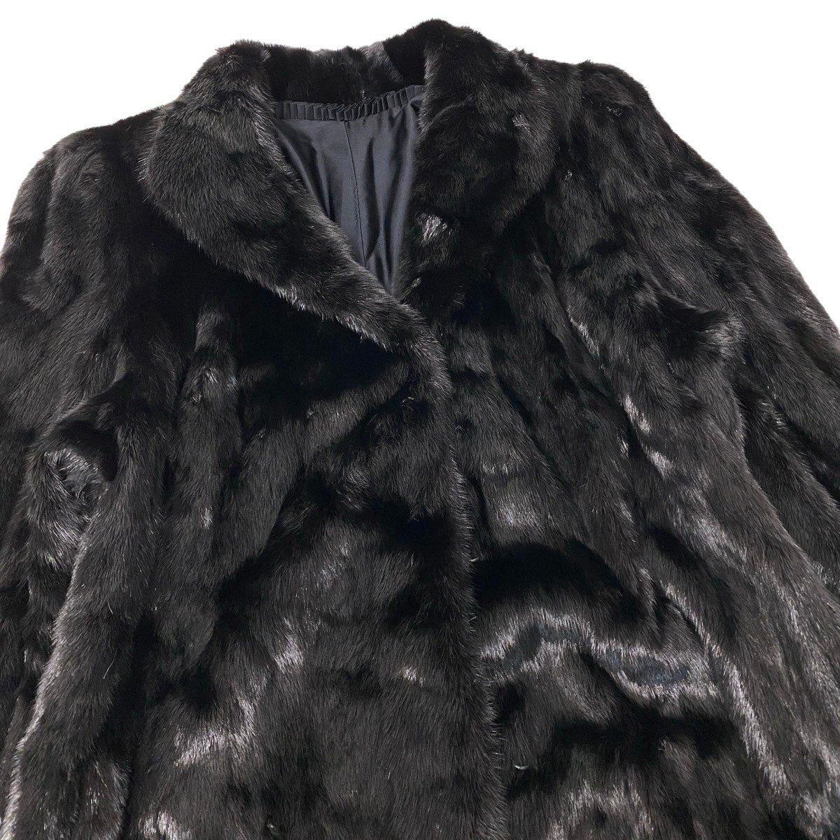 93h8 ダークミンク 超ロングコート 丈113cm サイズ13 ブラック 本毛皮 Dark Mink Fur Long Coat 裏地刺繍t18r