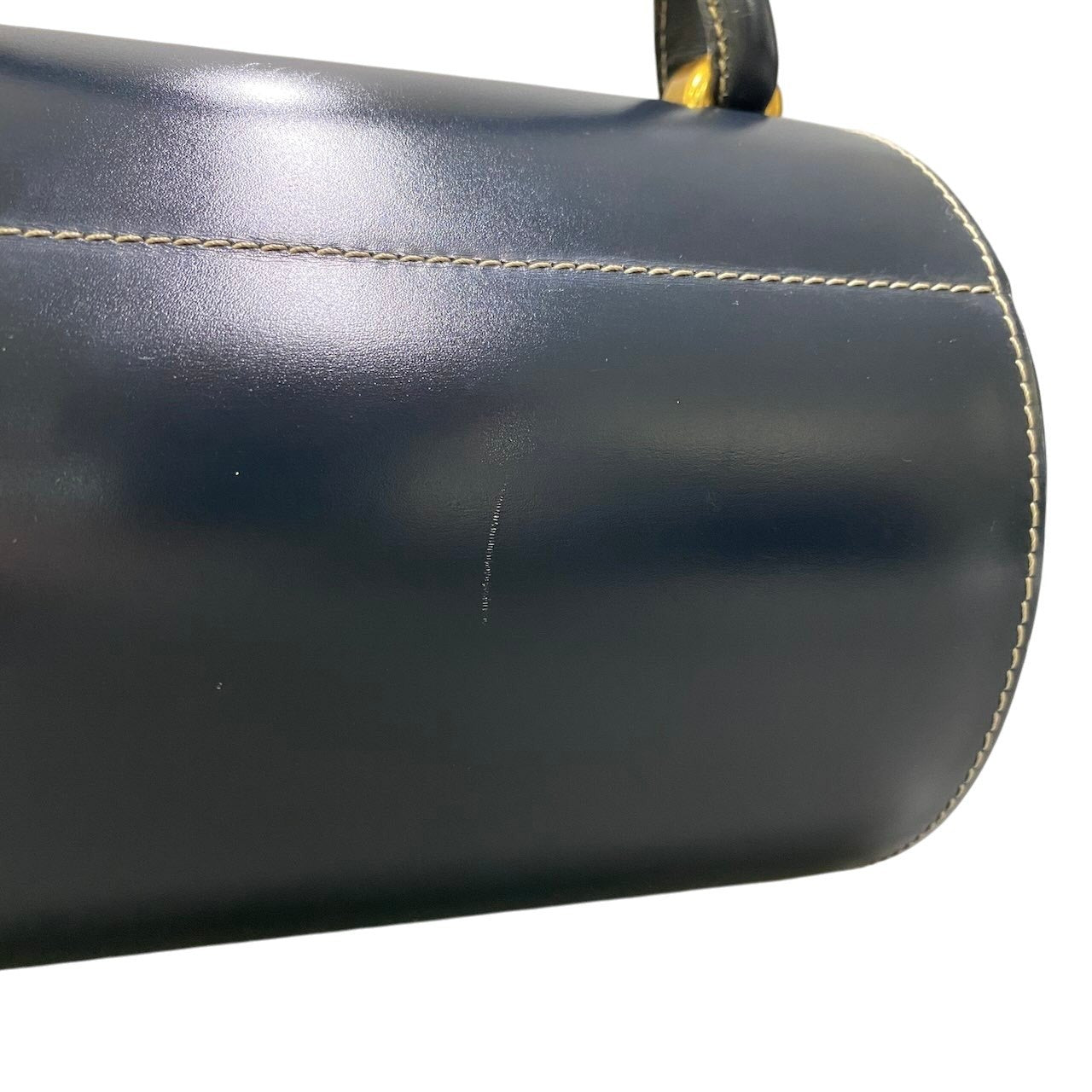 Ad2 LOEWE ロエベ ヴィンテージ ハンドバッグ バニティバッグ アナグラム金具 ネイビー レザー レディースu02t