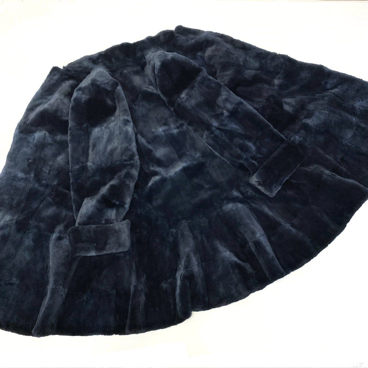 35a15 希少デザイン シェアードファー ロングコート サイズF ダークブルー 本毛皮 Dark Blue Shared Fur Coatt18r