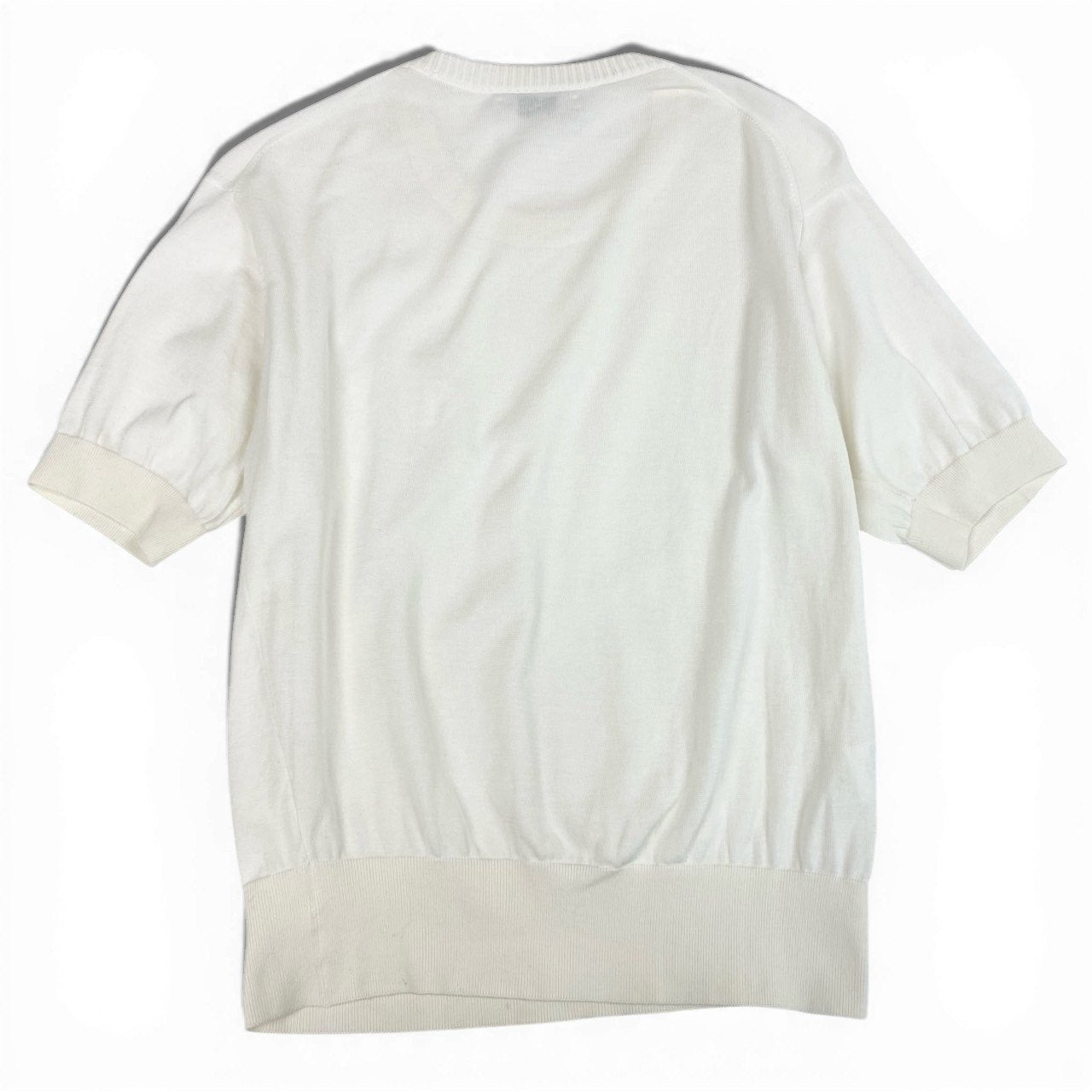 12a23 Christian Dior クリスチャンディオール 半袖ニット サマーセーター トップス エンブレム刺繍 M ホワイト コットン レディースu02t