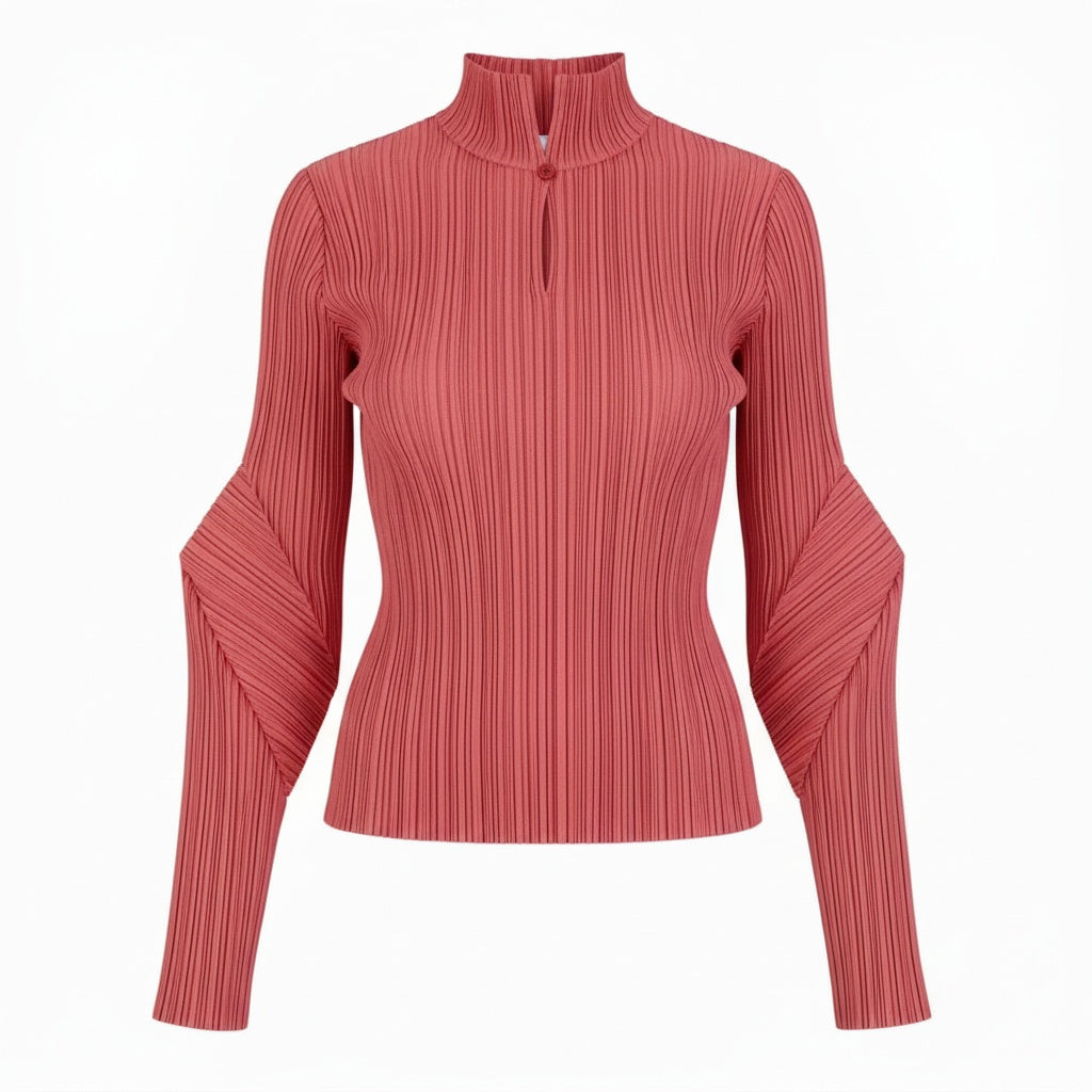 50b9 【美品】PLEATS PLEASE プリーツプリーズ プリーツハイネックカットソー 変形スリーブ トップス PP51-JK124 3サイズ ピンク ポリエステル100％ レディース 女性用k02i
