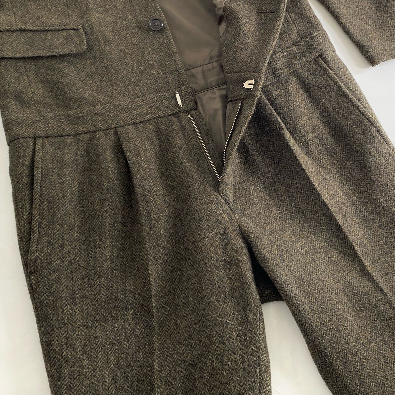 87i1 Mr.GENTLE MAN ミスタージェントルマン JUMPSUIT TAILORED ジャンプスーツ テーラード MG14F-AL02 L カーキ TWEED MOSS